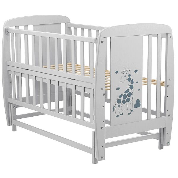 

Кроватка детская из бука Жирафик с откидной боковиной и маятником, Babyroom DJMO-02 Серый