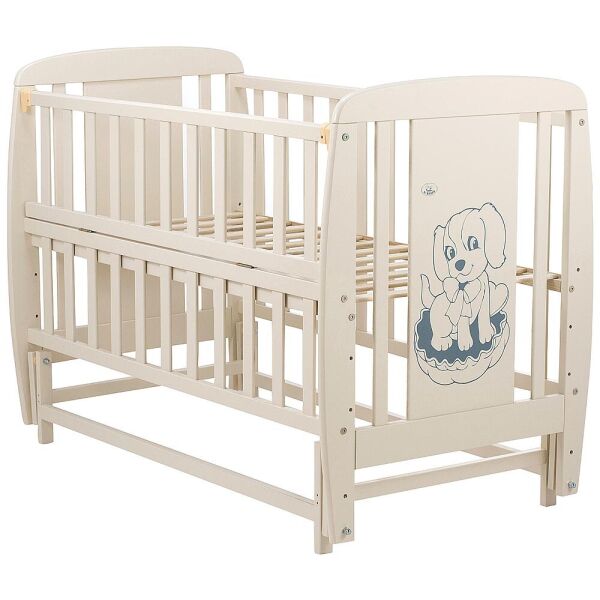 

Кроватка детская из бука Собачка с откидной боковой стенкой и маятником. Babyroom DSMO-02 Слоновая кость