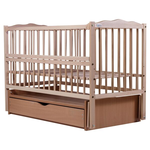 

Кроватка детская Веселка с маятником, ящиком и откидной боковиной, DVMYO-3 Babyroom Бук светлый