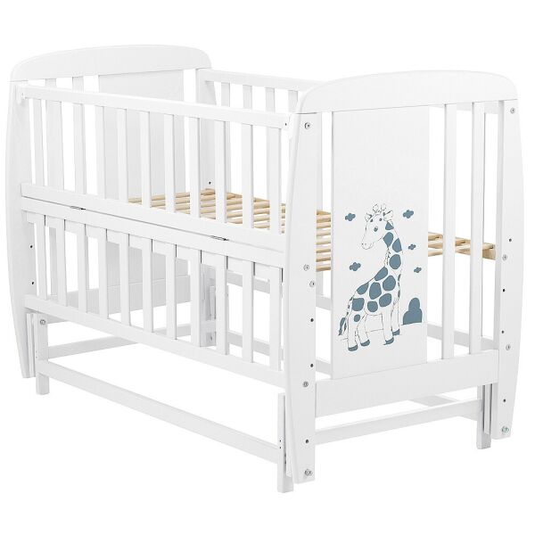 

Кроватка детская из бука Жирафик с откидной боковиной и маятником, Babyroom DJMO-02 Белый