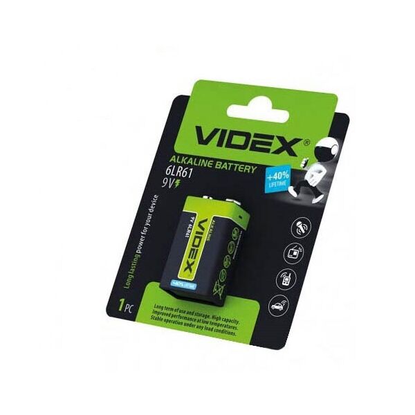 

Батарейка крона VIDEX 6LR61 9В, батарея, алкалайн