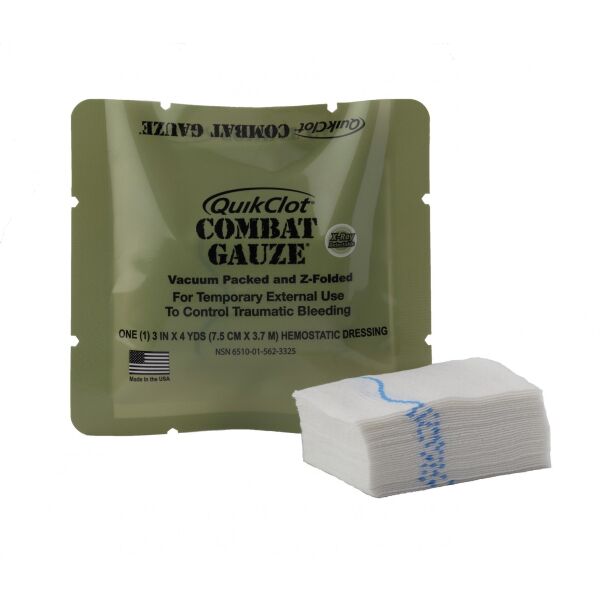 

Кровоостанавливающий гемостатический бинт Quikclot Combat Gauze Z-fold 7.5см х 370см