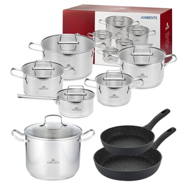 

Gerlach Ambiente Komplet Garnki Z Pokrywkami 10 El + Garnek Simple 7 L Patelnie Granitex 20 28Cm (983K14)