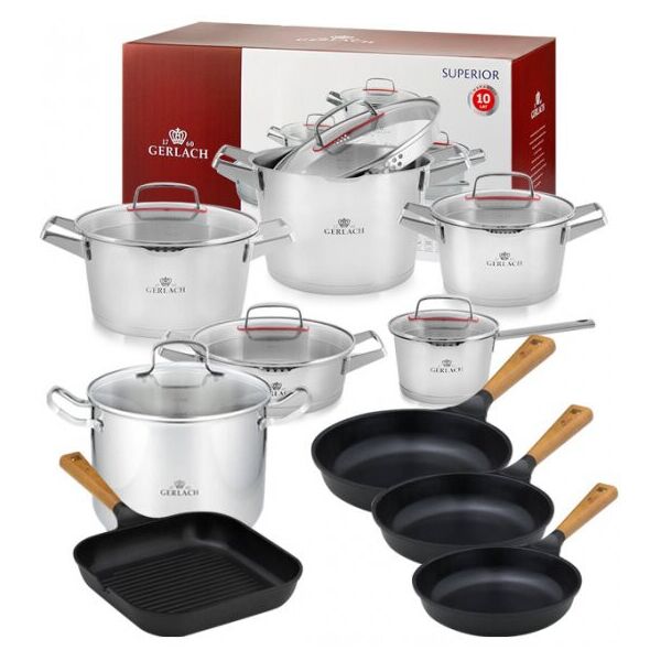 

Gerlach First Komplet Garnki Z Pokrywkami 10 El + Natur Patelnia 20 28Cm Pokrywki Uniwersalne (343K29)