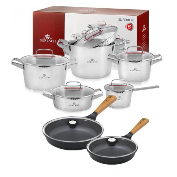

Gerlach Superior Garnki Komplet Z Pokrywkami 10 El + Patelnie Natur 28 24 20 Cm Grill 28 Cm (319Kp2)