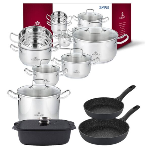 

Gerlach Komplet Garnki Z Pokrywkami 9 El Patelnie Initial 24 28 Cm + Simple Garnek 7 L Oryginalne