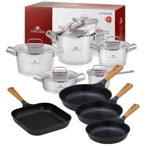 

Gerlach Ambiente Komplet Garnki Z Pokrywkami 10 El + Simple 7L +Patelnie Granitex 20 28Cm +Pokrywki Uniwersalne (983K26)