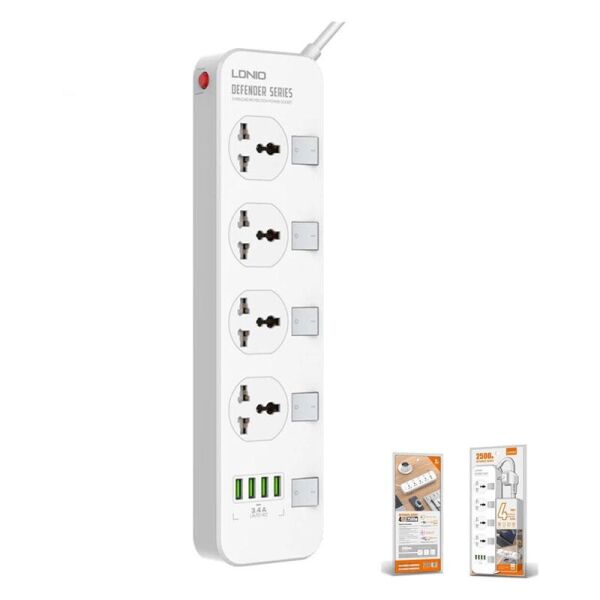 

Сетевой удлинитель фильтр Ldnio SC4408, 4 USB, 2 М, Сечение 3х0,75мм White