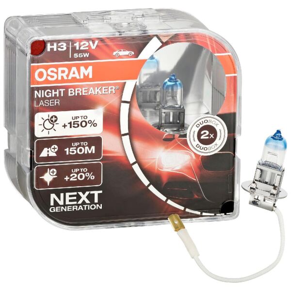 

Комплект авто ламп H3 55W 12V +150% OSRAM оригинал с гарантией! Night Breaker LASER NG Pk22s