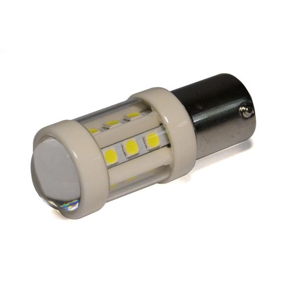 

T25 в повороты, стопы, задний ход. Светодиодная лампа 6.5W 18 диодов 12-24 WHITE прозрачная линза