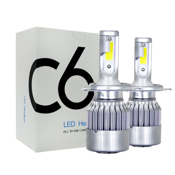 

Комплект LED ламп H4 12V, 36W, 3800Lm Светодиодные лампы C6 вентилятор (авиац. алюмин.)