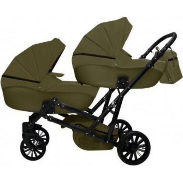 

Коляска для двойни Mikrus Gemello Оливковый с чехлами для ножек и дождевиками + подстаканник и сумка для мамы