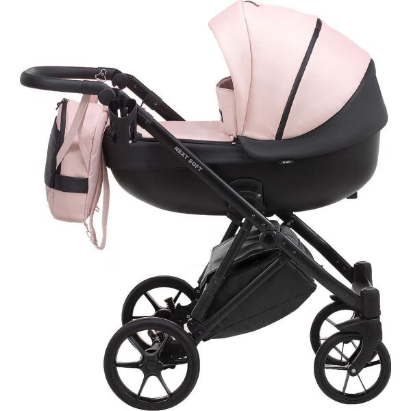 

Коляска детская 2в1 универсальная с большими колёсами и подстаканником Bair Next Soft 09 светло-розовый