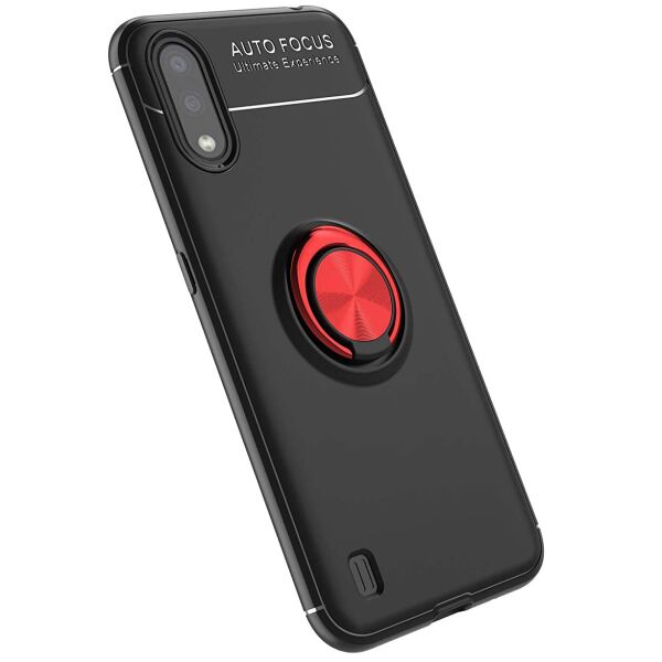 

TPU чехол Deen ColorRing под магнитный держатель (opp) для Samsung Galaxy A01 Черный / Красный