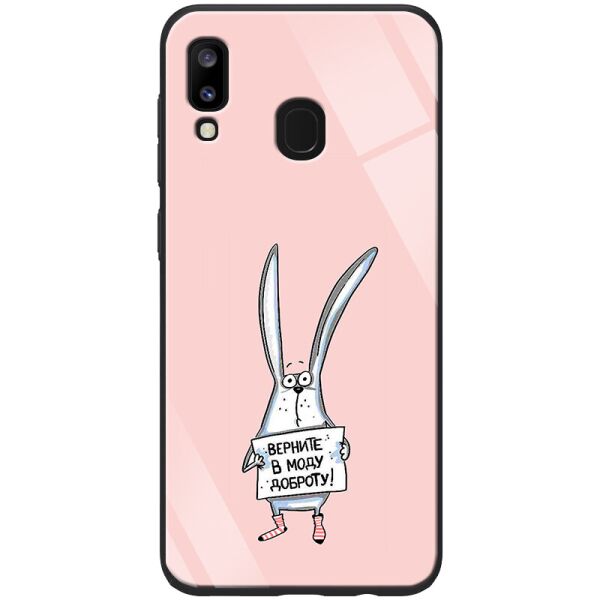 

TPU+Glass чехол ForFun для Samsung Galaxy A20 / A30 Добрый заяц / Розовый