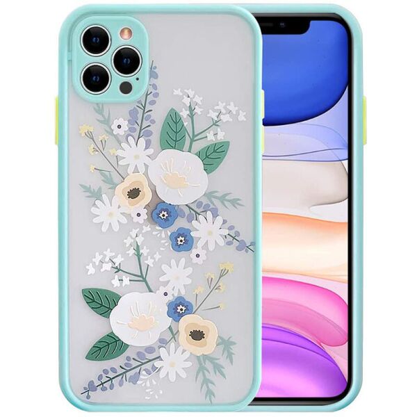 

TPU+PC чехол Picture Color Buttons full camera для Apple iPhone 12 Pro Max (6.7") Бирюзовый / Цветы