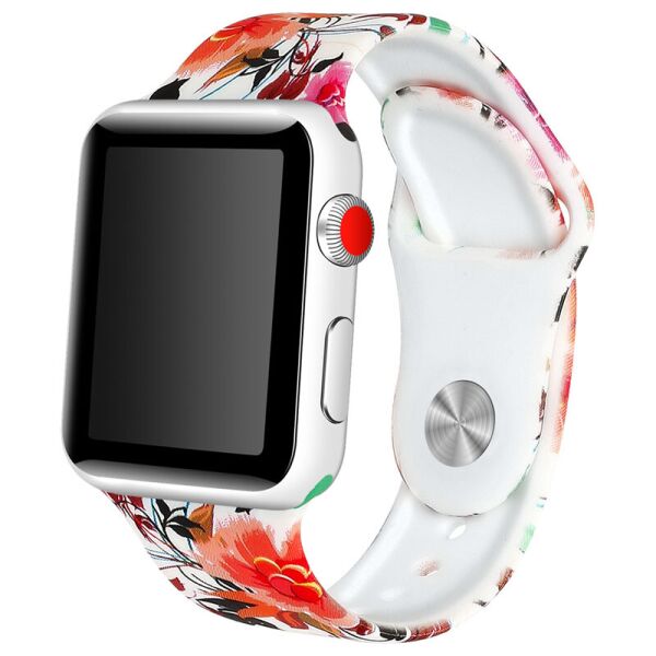 

Силиконовый ремешок с рисунком для Apple watch 42mm / 44mm Белый / Цветы и листья