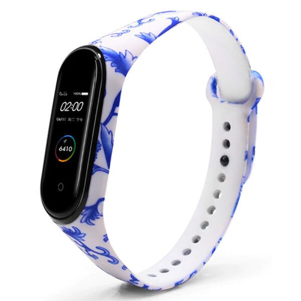 

Силиконовый ремешок с рисунком для Xiaomi Mi Band 5 / 6 Синий узор / Белый