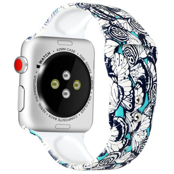 

Силиконовый ремешок с рисунком для Apple watch 42mm / 44mm Синий/Бабочки