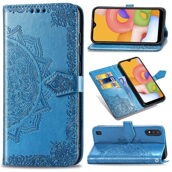 

Противоударный Защитный Кожаный Чехол - Книжка с Подставкой Epik Art Case для Samsung Galaxy A01 + Отсек для Визитницы / Силиконовый / Синий