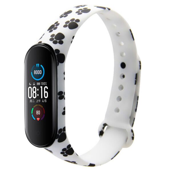 

Силиконовый ремешок с рисунком для Xiaomi Mi Band 5 / 6 Лапы / Белый