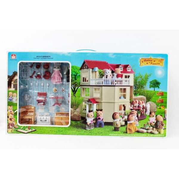 

Игровой набор Happy Family 012-10 двухэтажный домик с флоксовыми животными