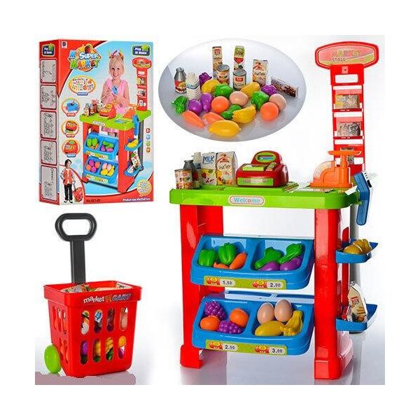 

Игровой набор Супермаркет с тележкой 661-80 прилавок, касса, тележка, продукты, сканер, весы, звук, свет