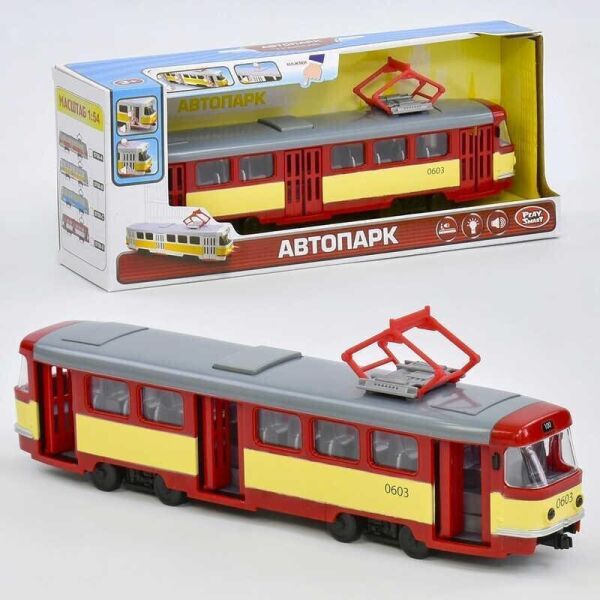

Трамвай 9708 D, подсветка, звук, открываются двери, инерция