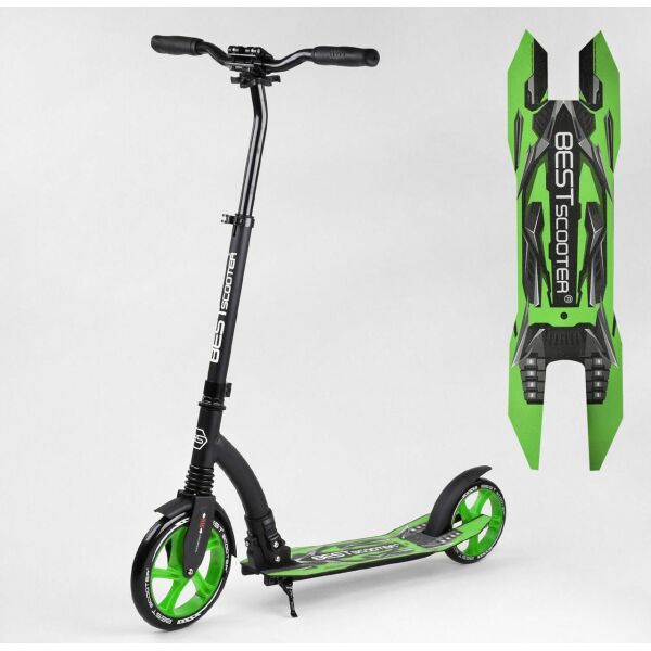 

Двухколесный самокат Best Scooter 52266 с зажимом руля, амортизатором на переднем колесе, цвет зеленый