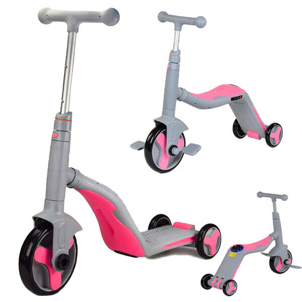 

Самокат-велобег-велосипед Best Scooter 3в1 серо-розовый
