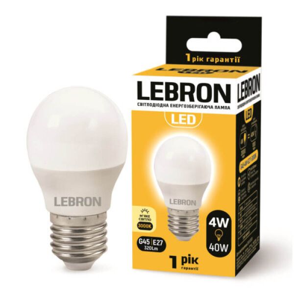 

Лампочка светодиодная Lebron L-G45 Е27, 4W LED, 320Lm, 4100К
