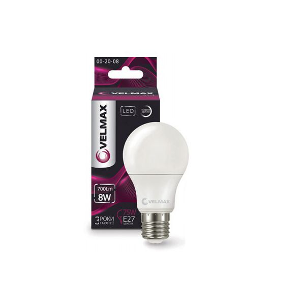 

Лампочка светодиодная Velmax V-A60 Е27, 8W LED, 800Lm, 3000К