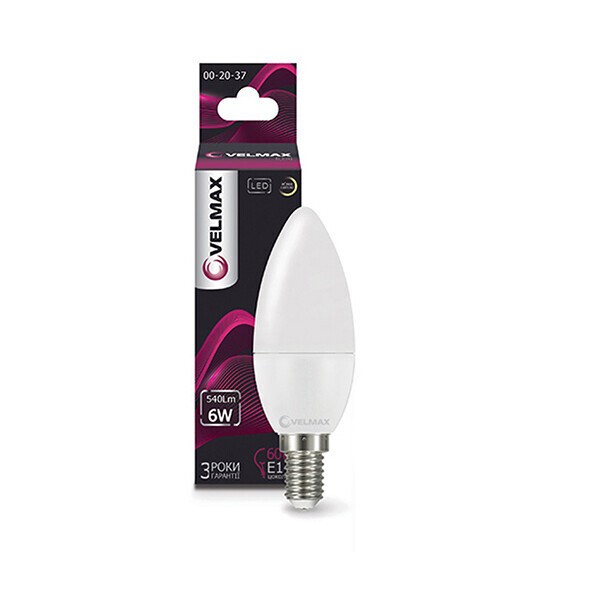 

LED лампа VELMAX V-C37, E14, 6W, 540Lm, 3000K