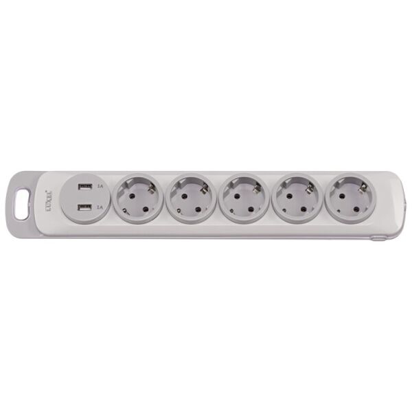 

Колодка Luxel Nota 5 розеток с заземлением и выключателем 2 USB гнезда