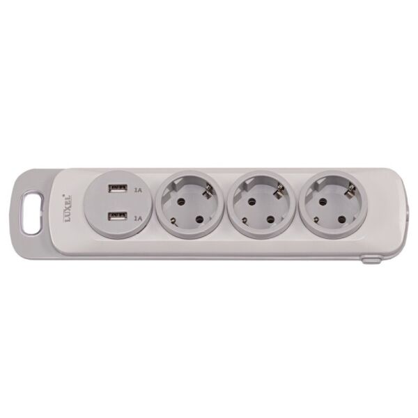 

Колодка Luxel Nota 3 розетки с заземлением и выключателем 2 USB