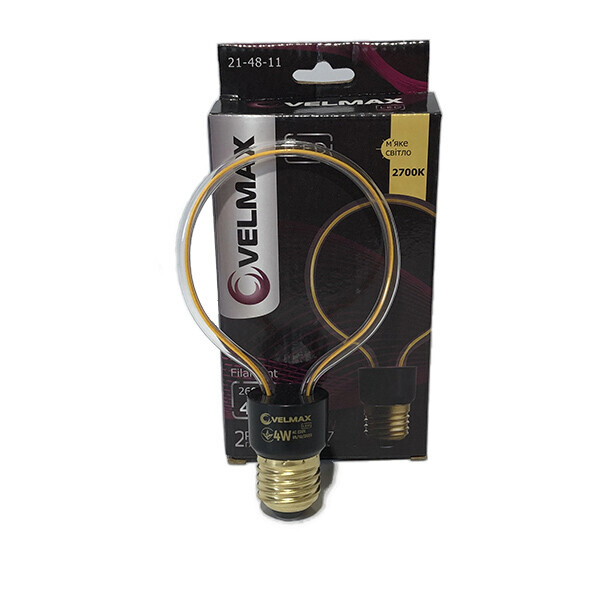

Лампа филаментная светодиодная VELMAX E27, 4W, LED, 260Lm, 2700К, груша