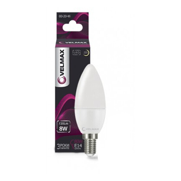 

LED лампа VELMAX V-С37, Е14, 8W, 720Lm, 4100K