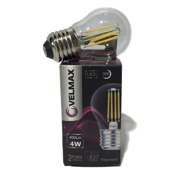 

Светодиодные ретро лампочки VELMAX V-Filament-G45, E27, 4W LED, 400Lm, 4100К