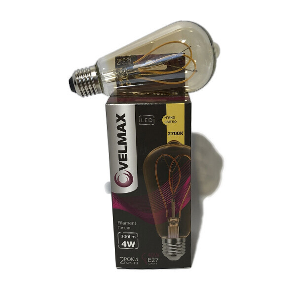 

Лампа филаментная светодиодная VELMAX E27, 4W, LED, 300Lm, 2700К, петля