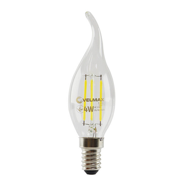 

LED Лампа Филаментная Velmax V-Filament-C37t, Е14, 4W, 400Lm, 4100К
