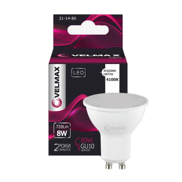 

LED лампочка Velmax V-MR16, 8W, 720Lm, 4100К