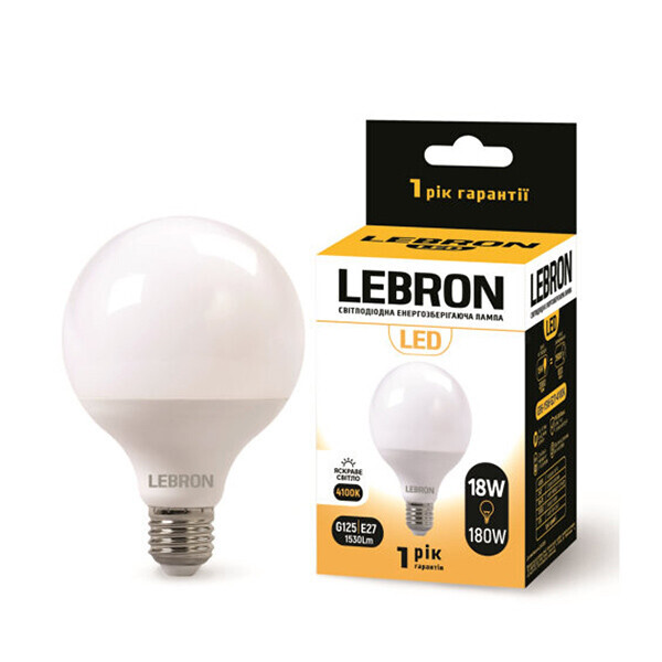 

LED лампа LEBRON L-G125, Е27, 18W, 1530Lm, 4100K