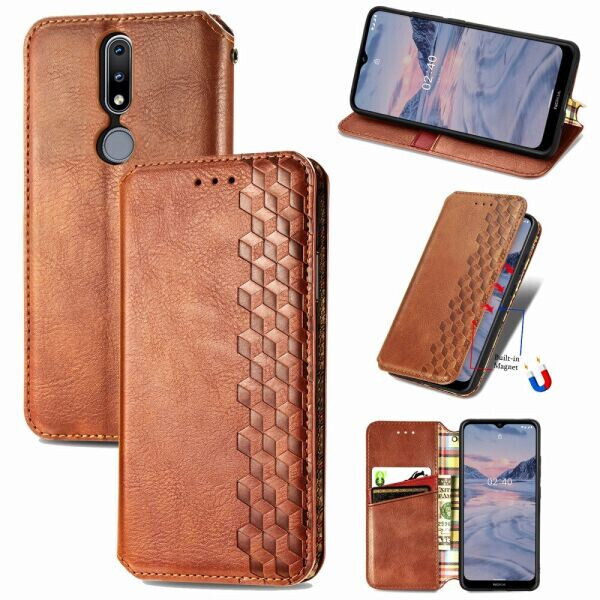 

Чехол Deexe Rhombus Wallet для Nokia 2.4 - Brown
