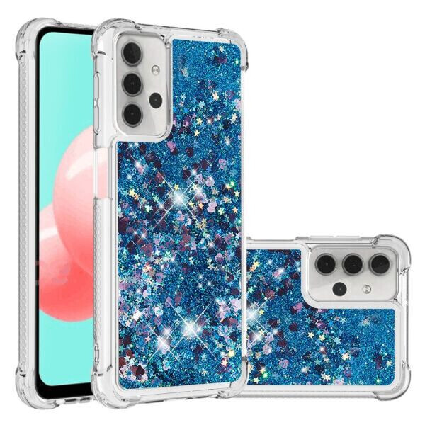 

Силиконовый (TPU) чехол Deexe Liquid Glitter для Samsung Galaxy A32 5G (А326) - Blue Hearts