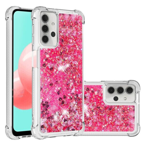 

Силиконовый (TPU) чехол Deexe Liquid Glitter для Samsung Galaxy A32 5G (А326) - Pink Hearts