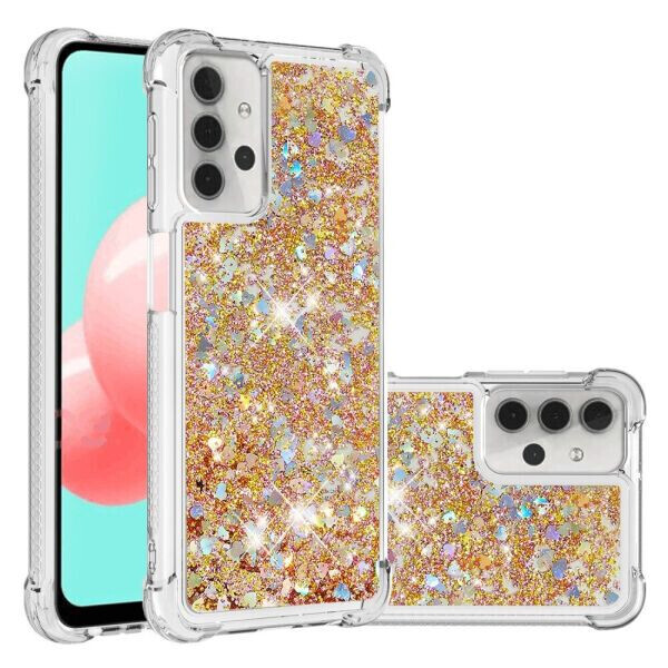 

Силиконовый (TPU) чехол Deexe Liquid Glitter для Samsung Galaxy A32 5G (А326) - Gold Hearts