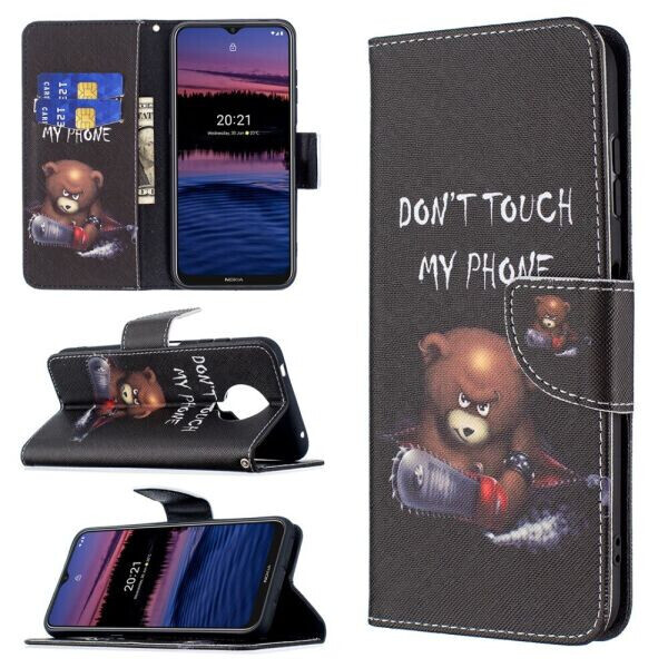 

Чехол-книжка Deexe Color Wallet для Nokia G10 / G20 - Brown Bear and Warning Words