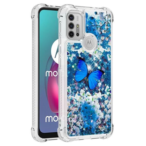 

Силиконовый (TPU) чехол Deexe Fashion Glitter для Motorola Moto G10 / Moto G20 / Moto G30 - Blue Butterfly