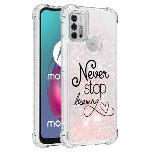 

Силиконовый (TPU) чехол Deexe Fashion Glitter для Motorola Moto G10 / Moto G20 / Moto G30 - Never Stop Dreaming