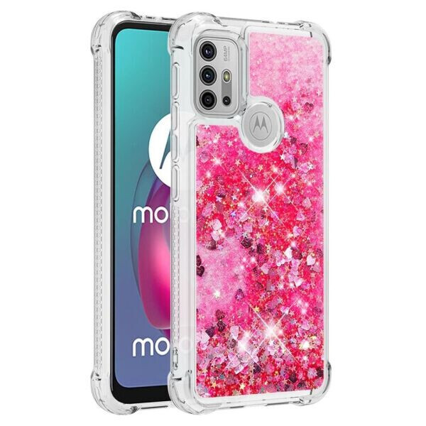 

Силиконовый (TPU) чехол Deexe Liquid Glitter для Motorola Moto G10 / Moto G20 / Moto G30 - Pink Hearts